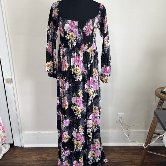 Torrid Black Maxi Dress Flutter‎ Floral Easter Size 1 - Picture 1 of 7